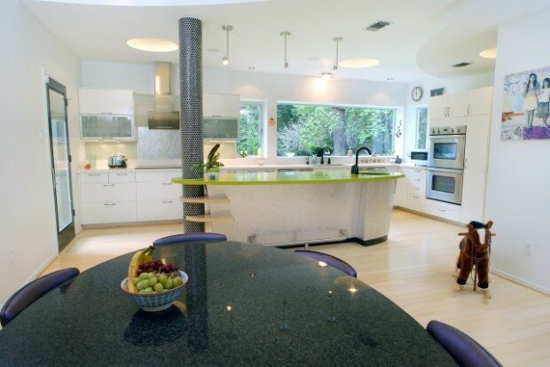 L Shape Kitchen In The Home L Shape Kitchen White with Green Island 620x414 L Shape Kitchen In The Home
